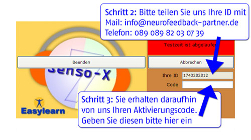 Schritte 2 und 3 der Lizenzierung von Senso-X